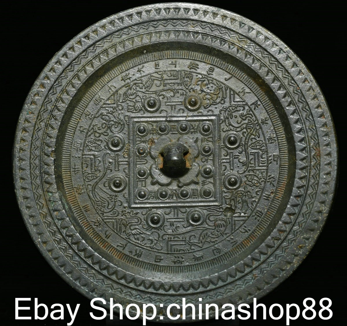 4″ Old China Bronze Ware Dynasty Palace Dragon Beast Rotundity Bronze Mirror