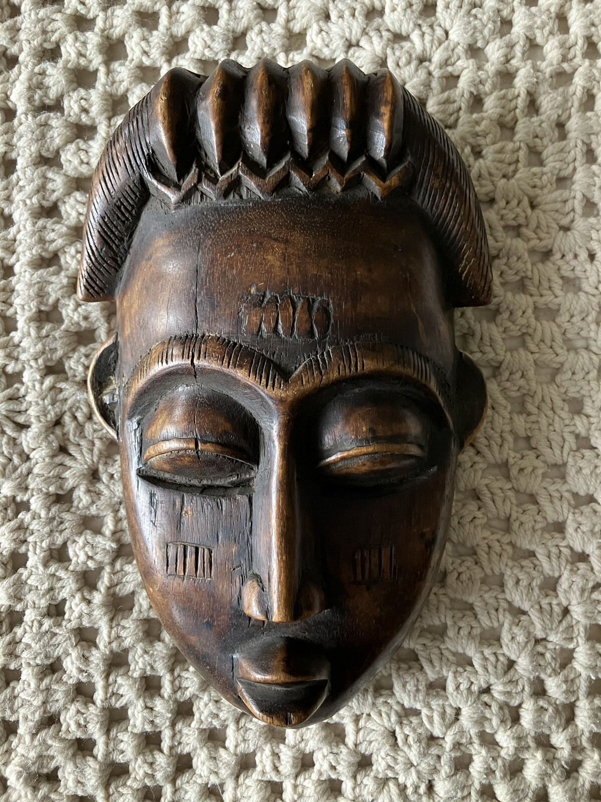 Rare Baule Mbolo Ceremonial Portrait Mask Wood Ivory Coast W Africa Unknown Age