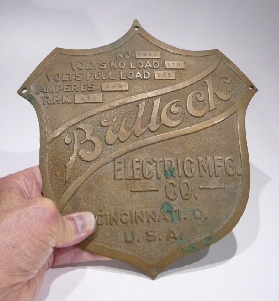 Vintage Antique Bullock Motor ID Tag Plate 10 1/8″ x 9 1/4″