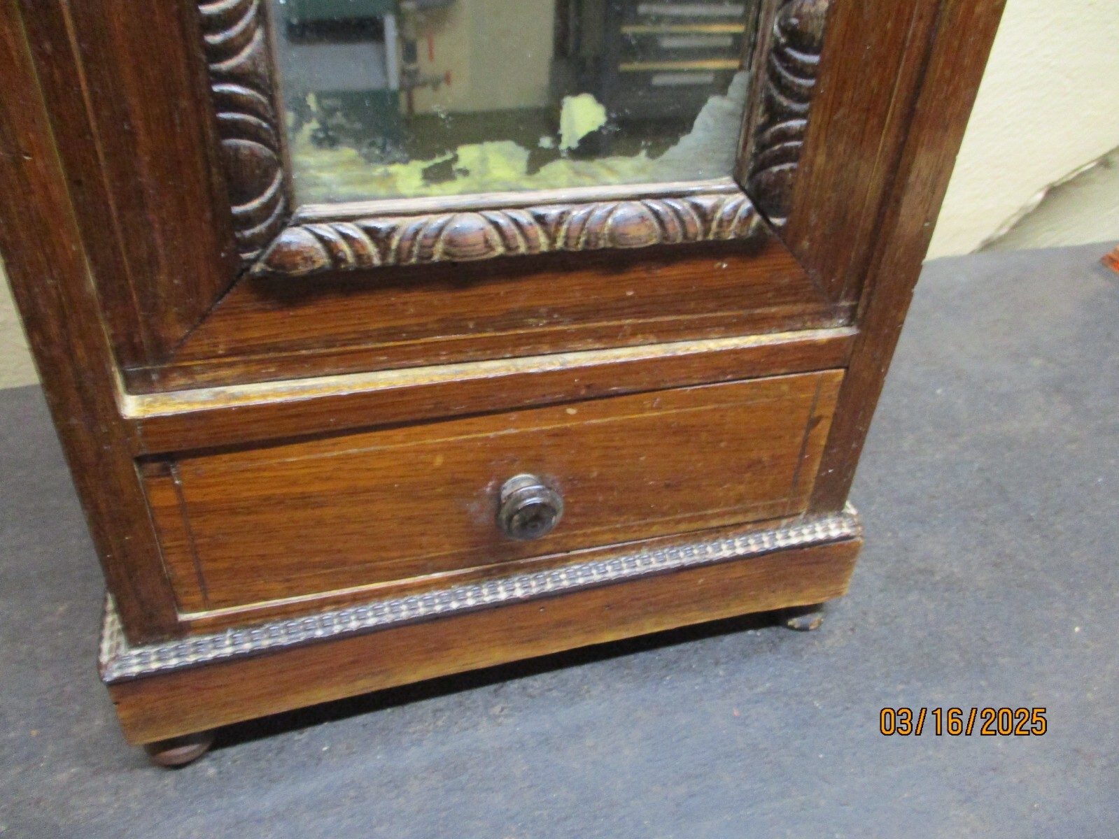 Antique Doll Armoire French With Mirror Door/Drawer/Marble Top