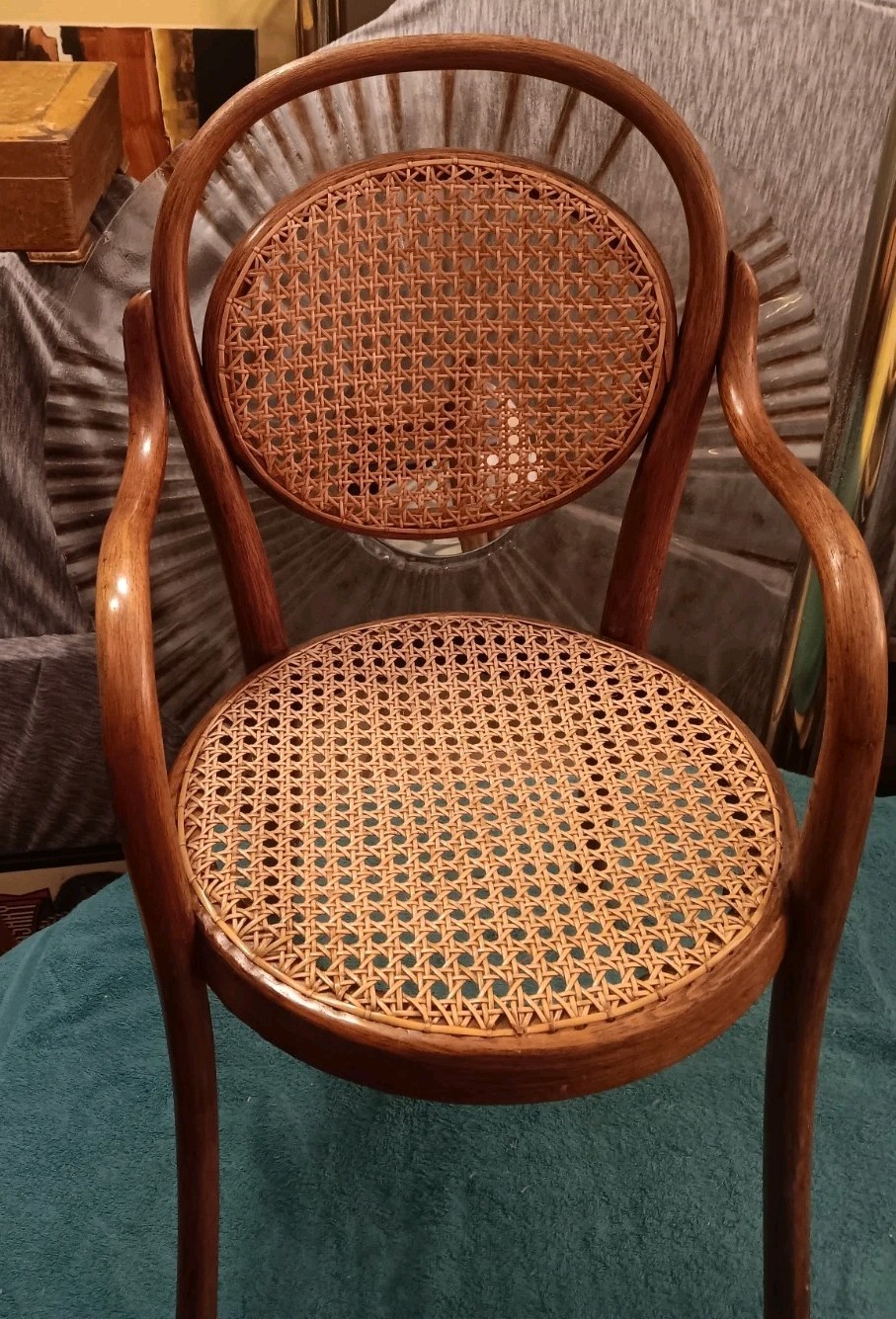 VINTAGE THONET BENTWOOD CHILD CHAIR RESTITCH CANE BACK & SEAT / REFINISHED WOOD