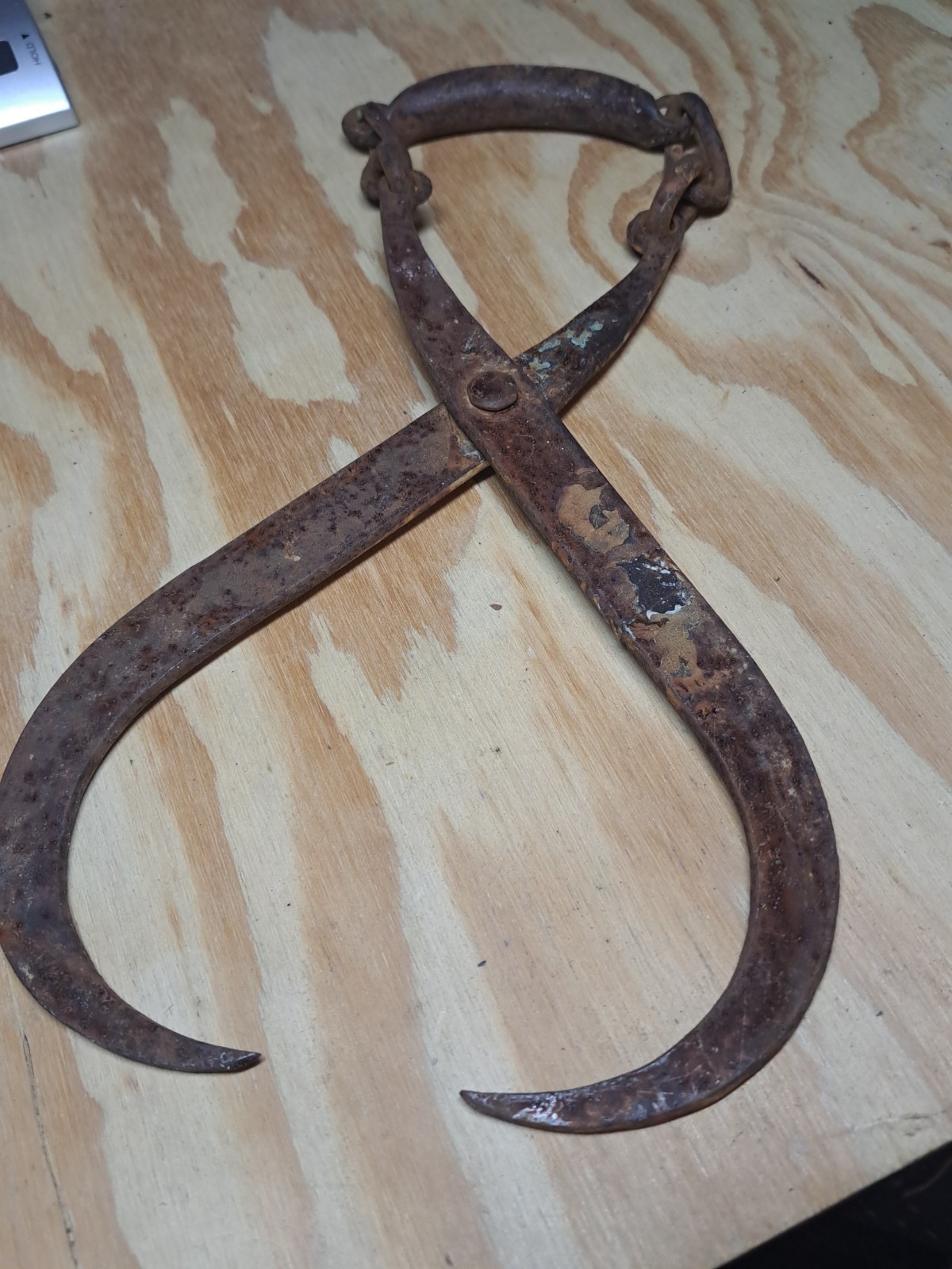 Antique Primitive Rustic Ice Block Log Tongs 14 inches Vintage Display