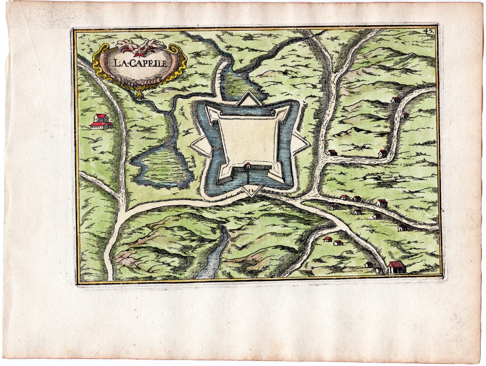1634 Nicolas Tassin La Capelle, Map, Fort Plan, Aisne, Picardy France Antique