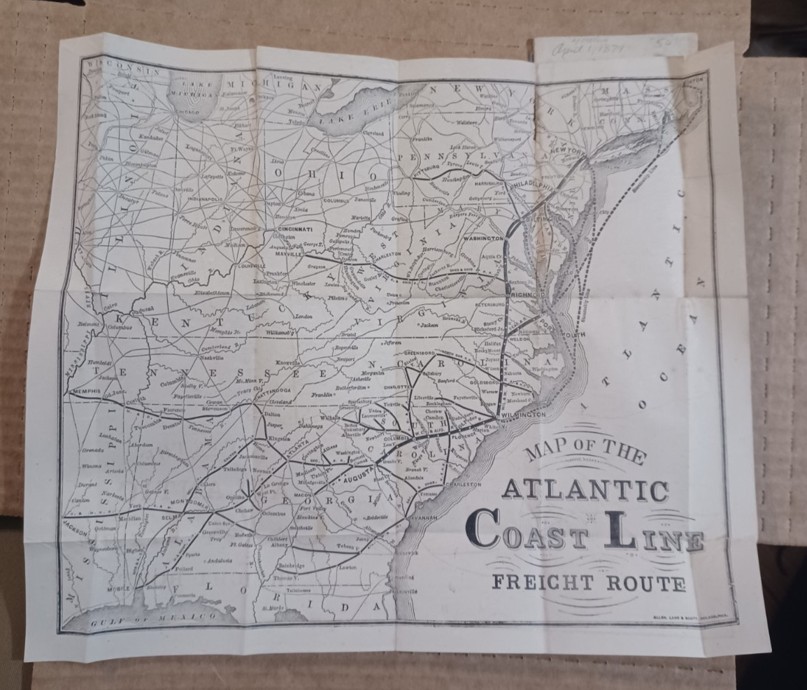 1879, Atlantic Coast Railroad Rate Book With 11 x 13 map, rare RR book, Southern