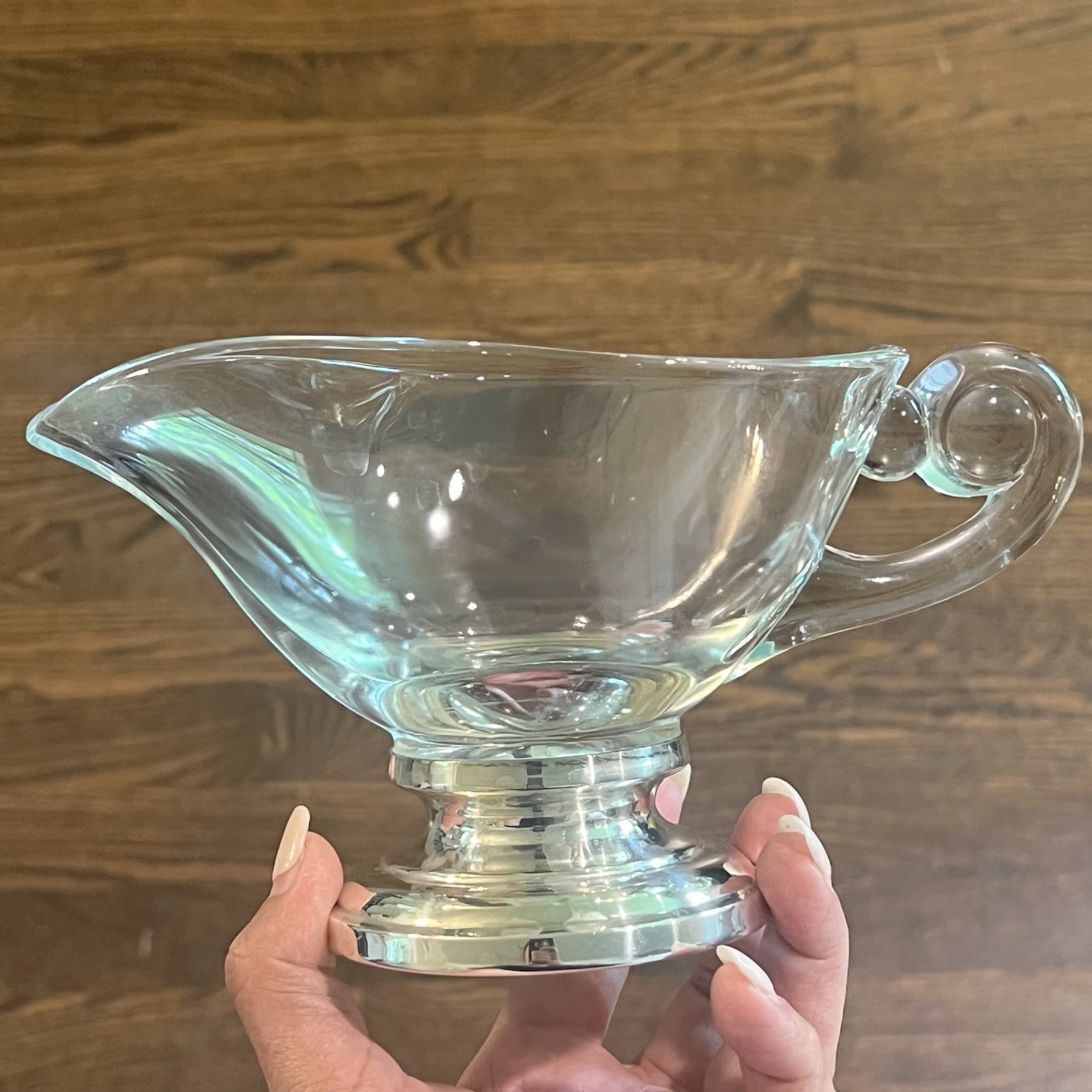 Vintage Frank M Whiting Silver Plate Glass Gravy Boat Creamer Heavy