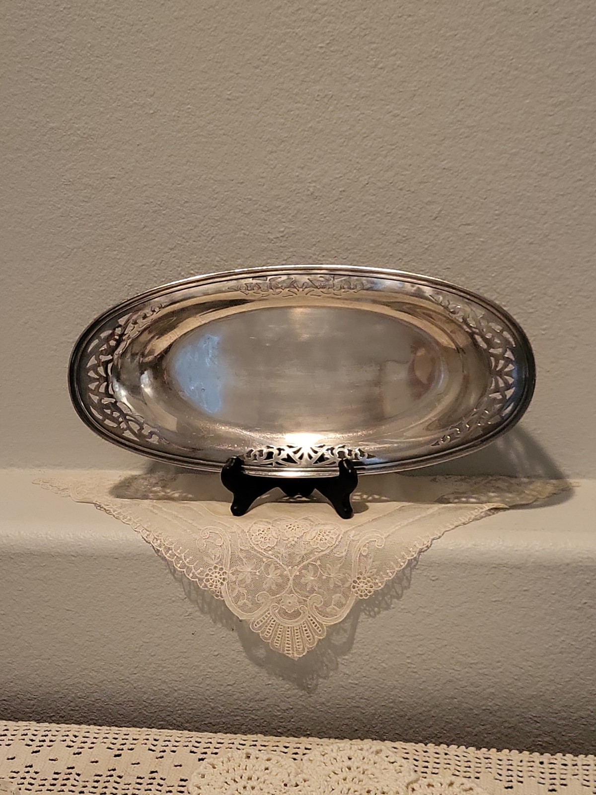 Vtg Meriden Silver Plate Co Cutouts Oval Tray 2334 International Silver 13″+-
