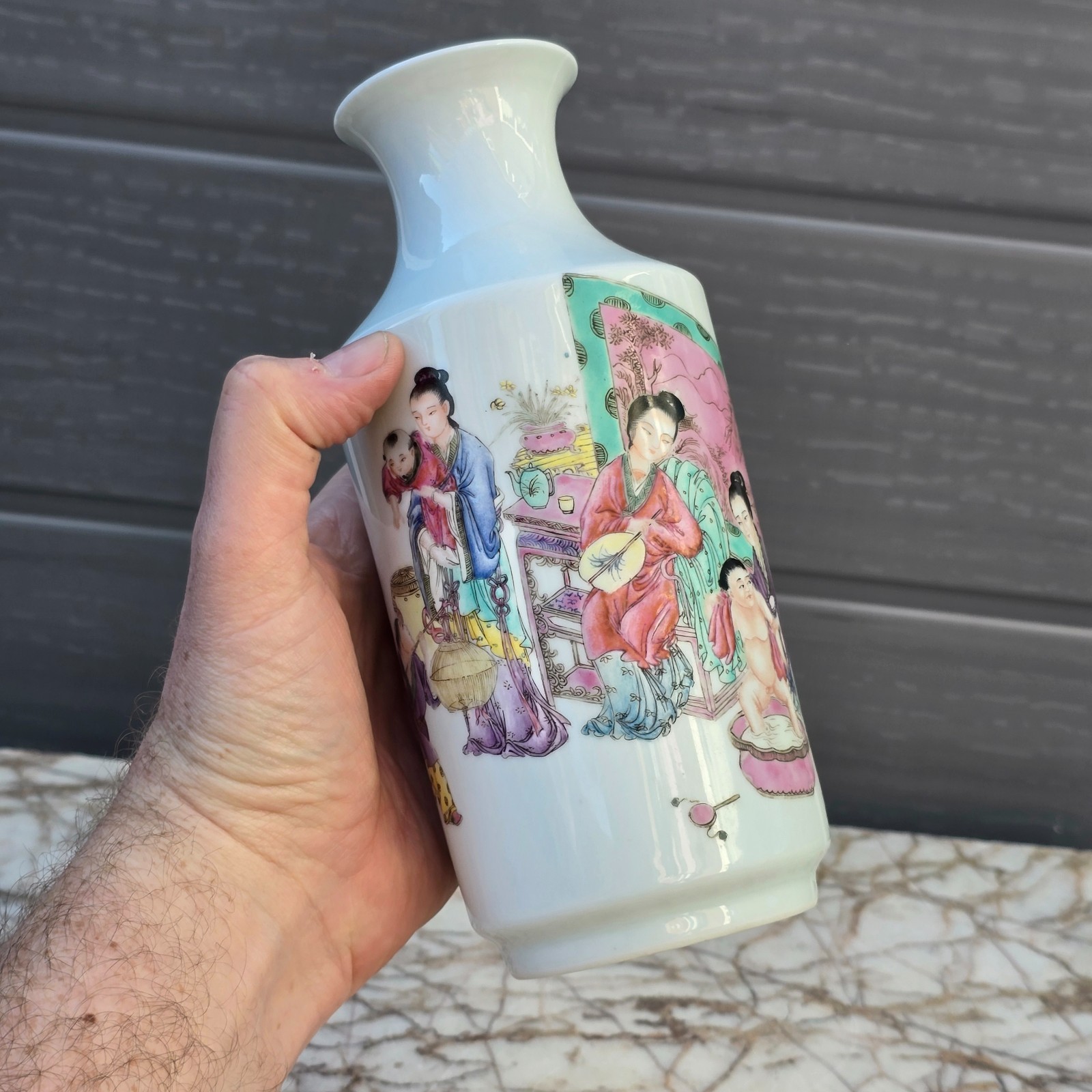 Chinese Antique Porcelain Vase Famille Rose Figures Calligraphy PROC