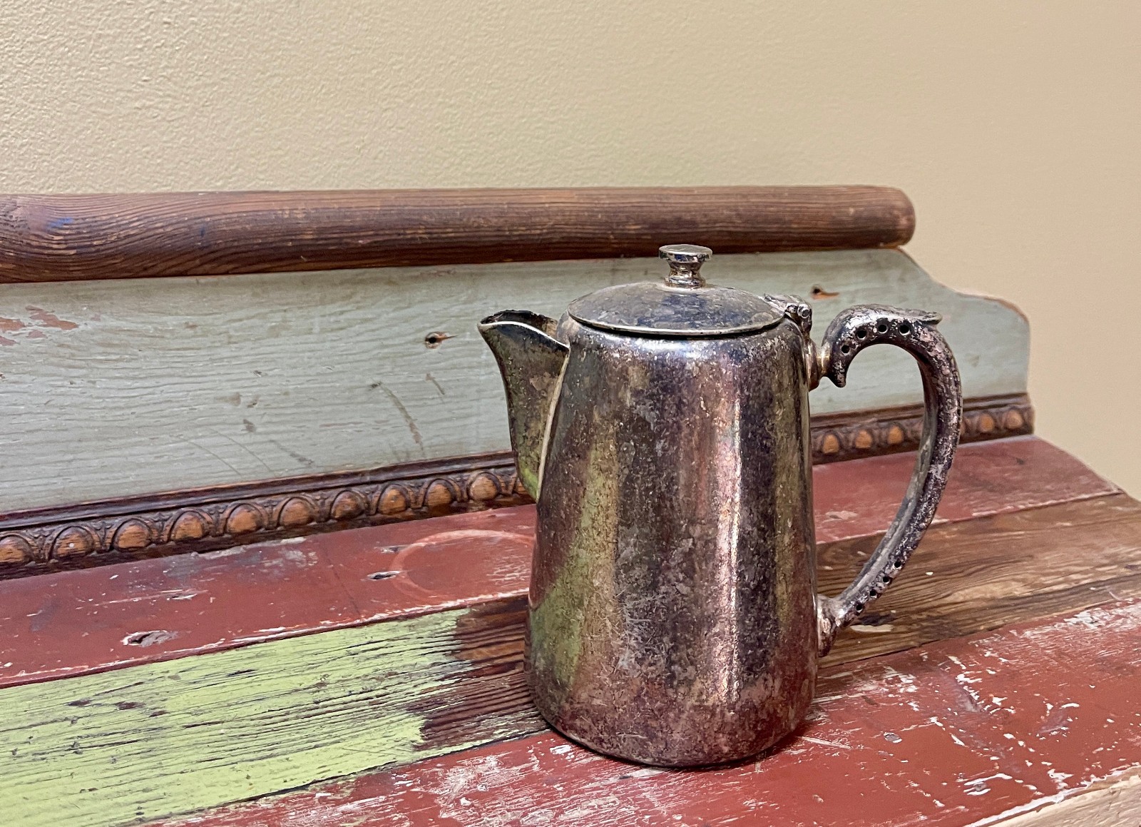 Antique Walter Trickett Sheffield Silverplate Hotel Train Teapot 5.5″ Soldered