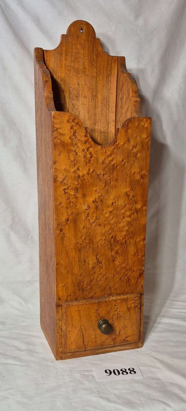 1800’s Antique Rare Birdseye Maple One Drawer Wall Hanging Fireplace Match Safe