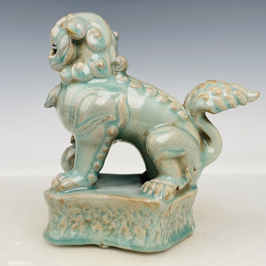 7.4″ Rare China Porcelain Song dynasty Ru porcelain lion a pair statue