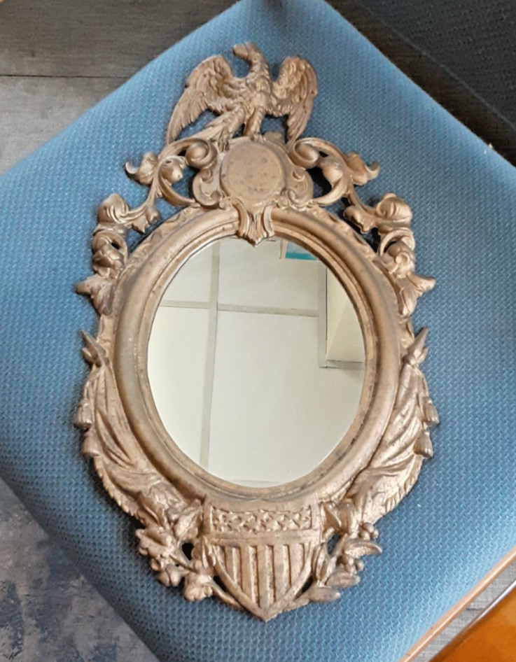 Vintage Cast Metal Heavy Gold Bronze Tone Federal Eagle Mirror 19.5″ X 11″