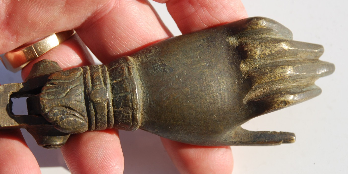 Antique Brass Door Knocker Hand Of Fatima – Heavy- Solid 4″ long- Old Patina