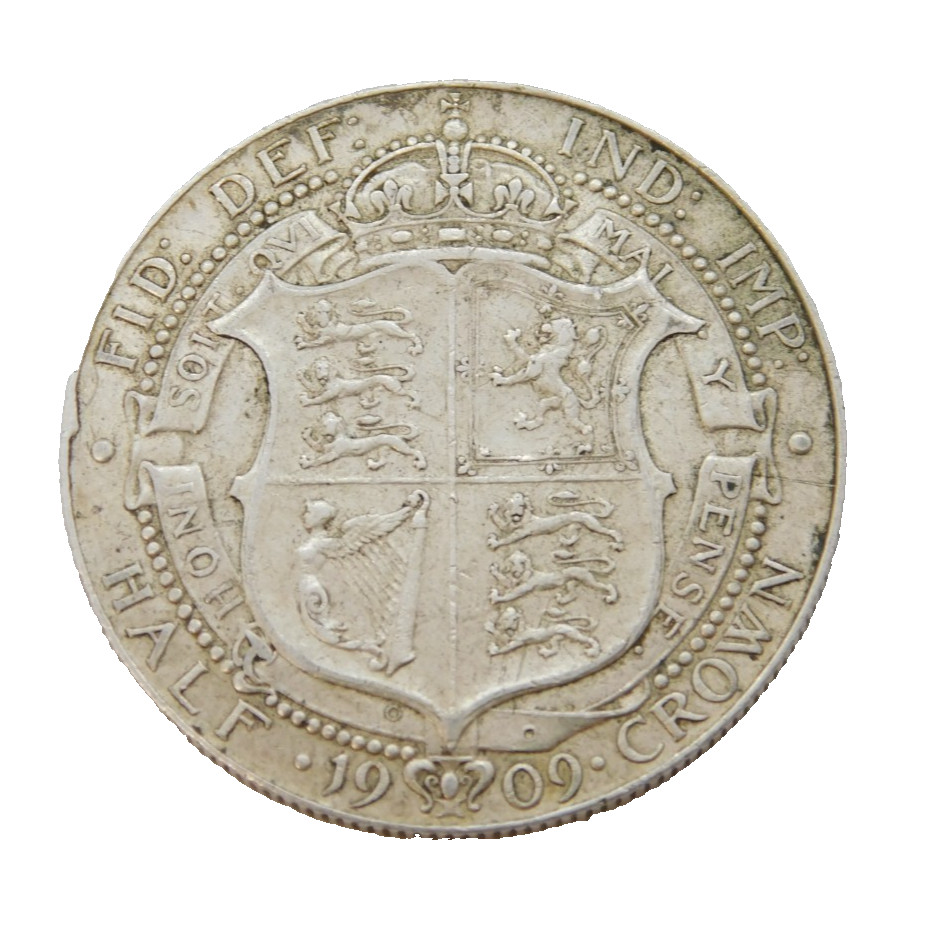 King Edward VII .925 Silver Half Crown Coin Antique 1909 Fine Condition