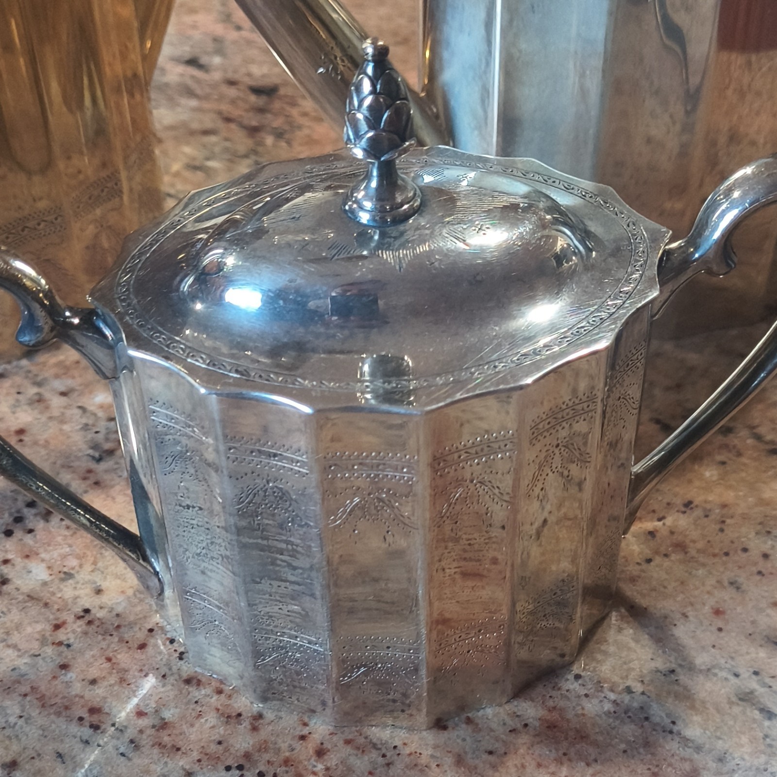 Lunt Silversmiths Silverplate Coffee Pot Teapot Sugar Bowl Set 1900-1940
