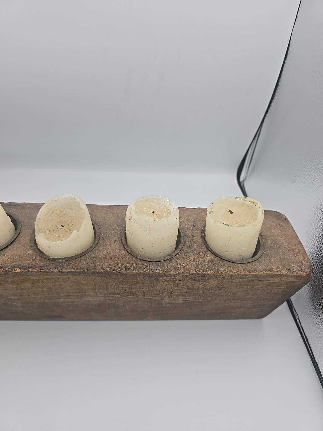 Wooden 21″ x 3.5″ Sugar Mold 6 Hole Wood Candle Holder Primitive Mexico