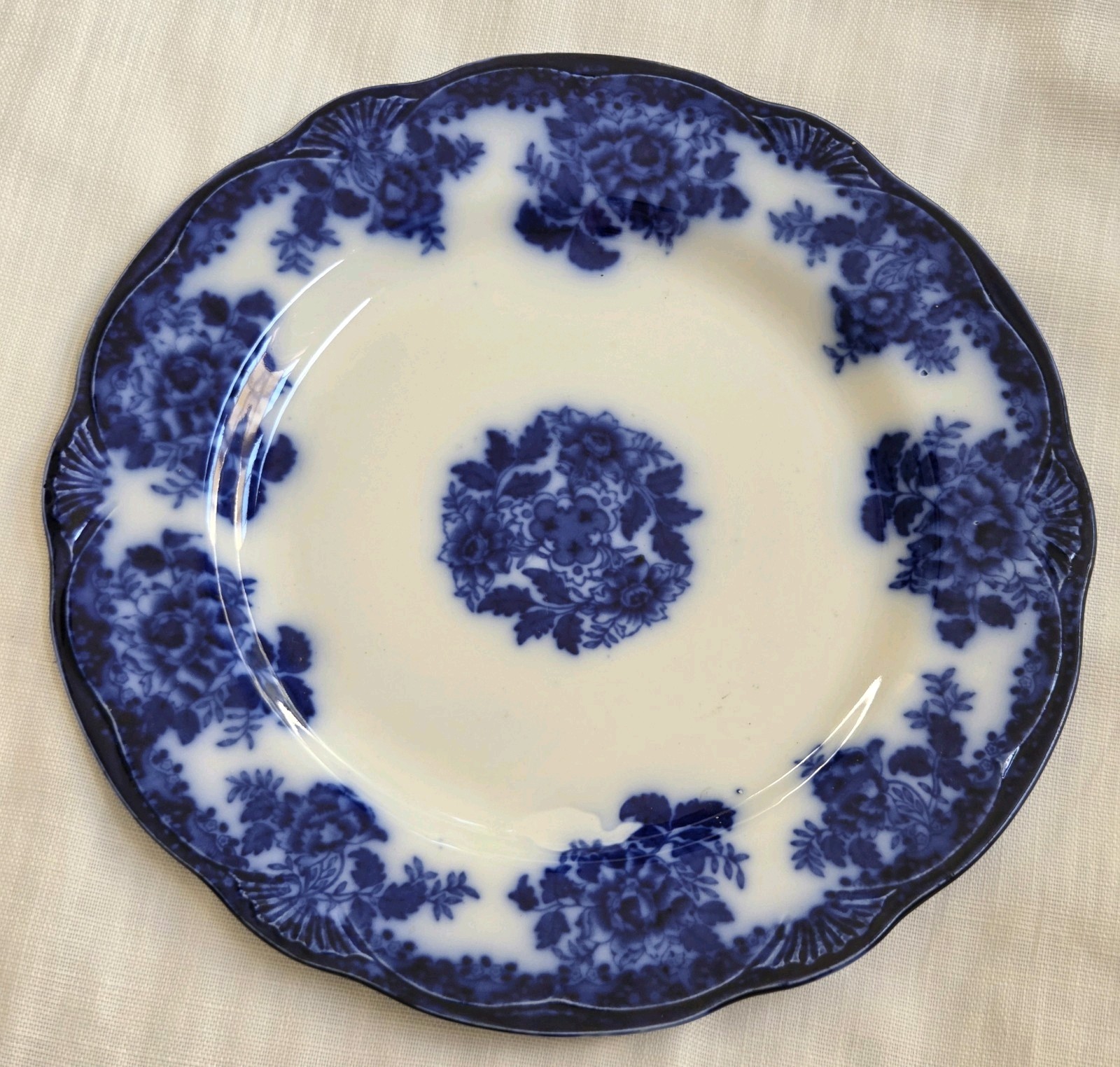 Antique New Wharf Pottery Flow Blue Waldorf Semi Poecelain 9⅞’ Plate