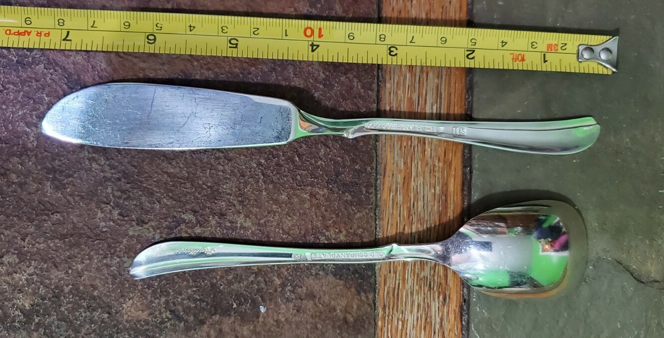 🔎MID CENTURY c1958 RADIANCE SILVERPLATED MASTER BUTTER🧈 KNIVE & SUGAR 🍚 SPOON