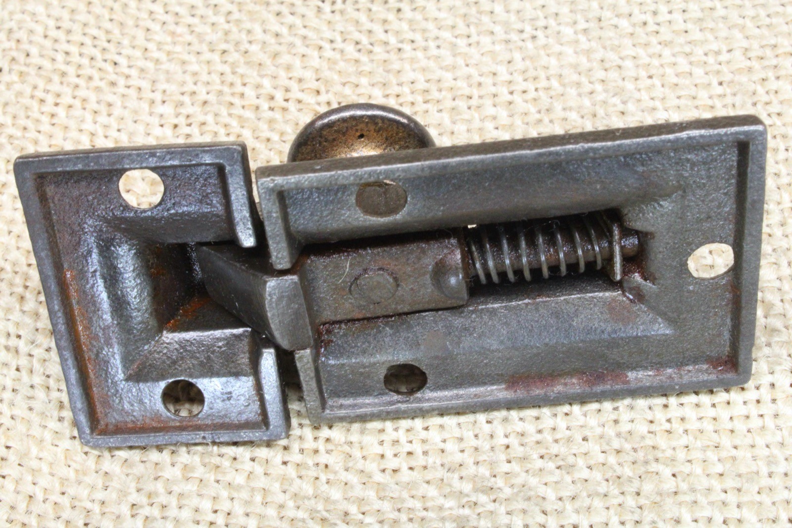 Old Cabinet Latch Catch Cast Iron Brass color Sunrise Knob Windsor Vine Scroll