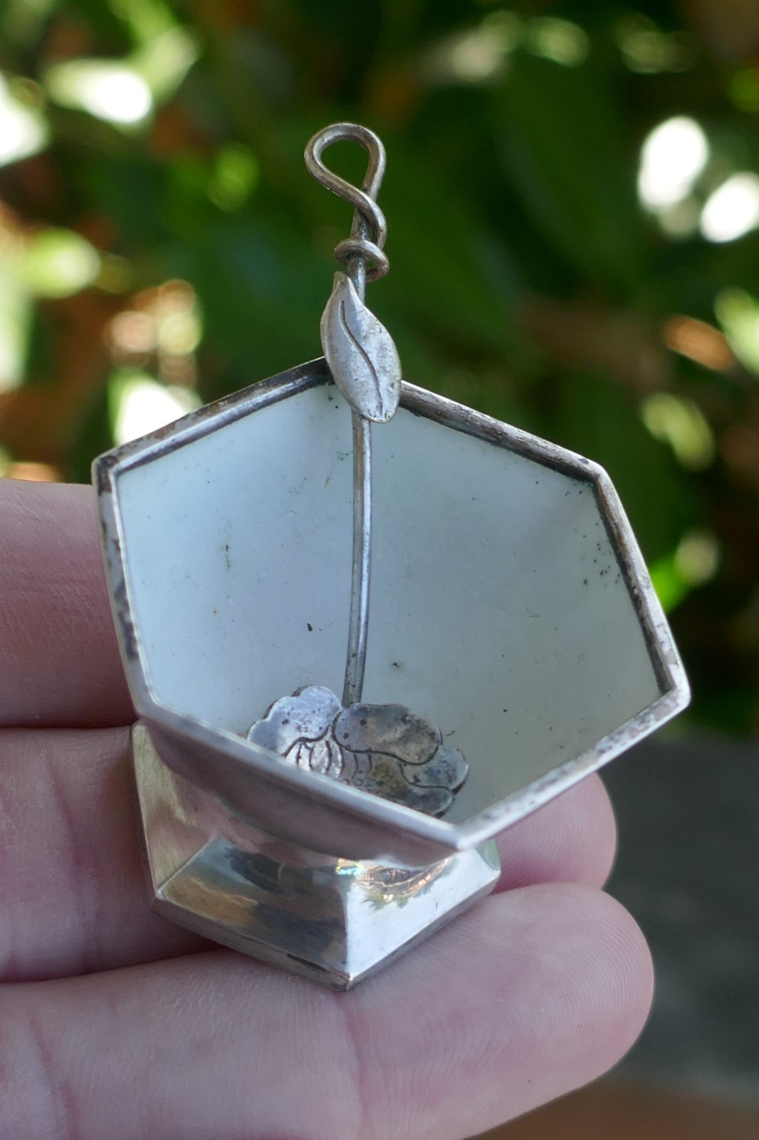 Vintage VanBuren Sterling Silver & Enameled Individual Salt w/ Spoon