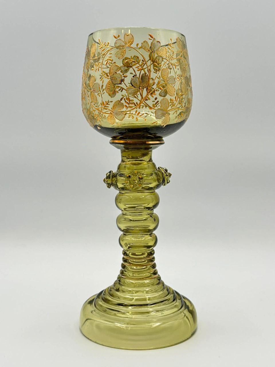 Antique Bohemian Art Nouveau Roemer Goblet Fritz Heckert Gold Enamel Glass