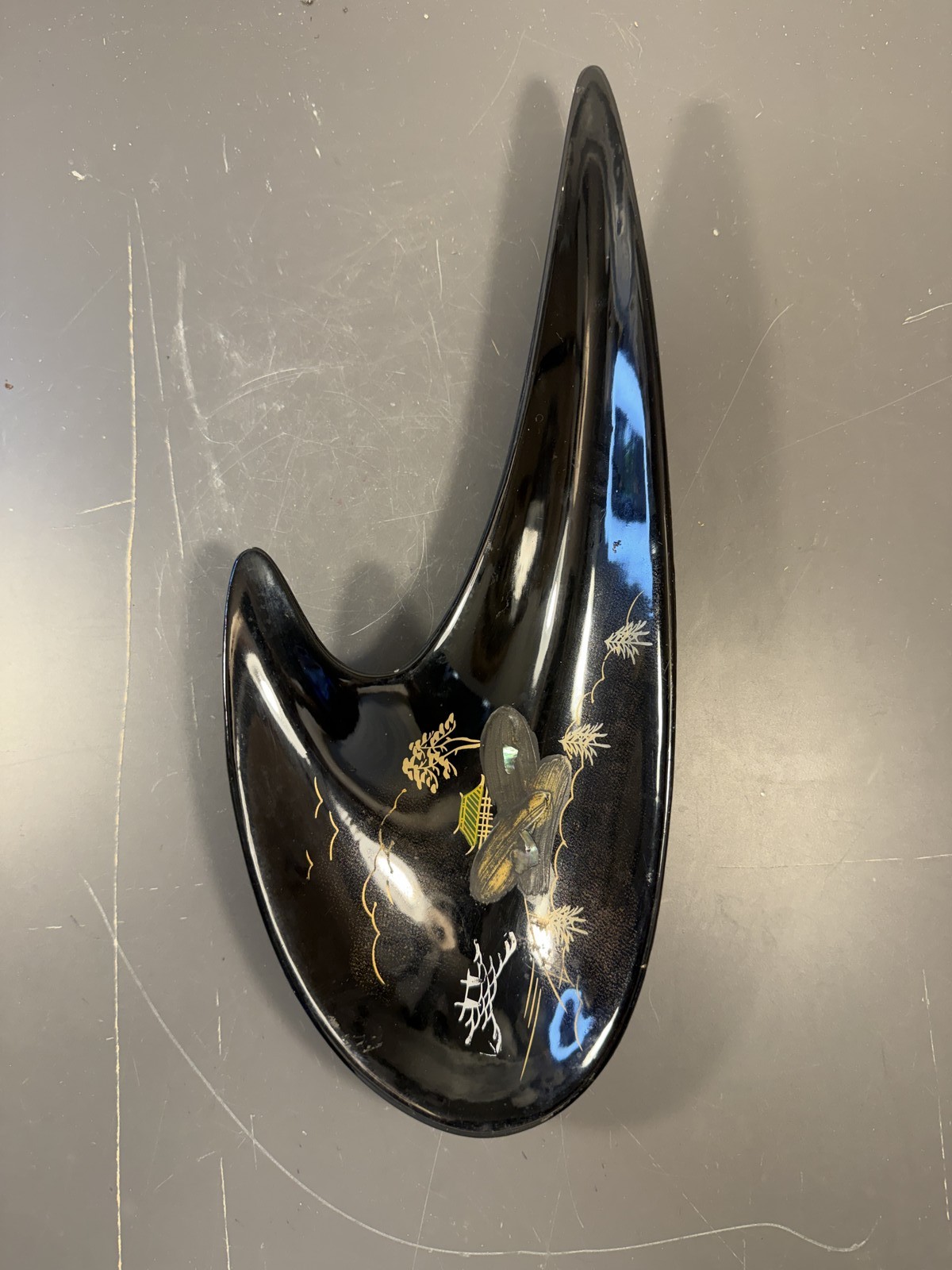 Vintage Aizu Japan Black Lacquerware Dish Tray Butterfly Mid Century Modern