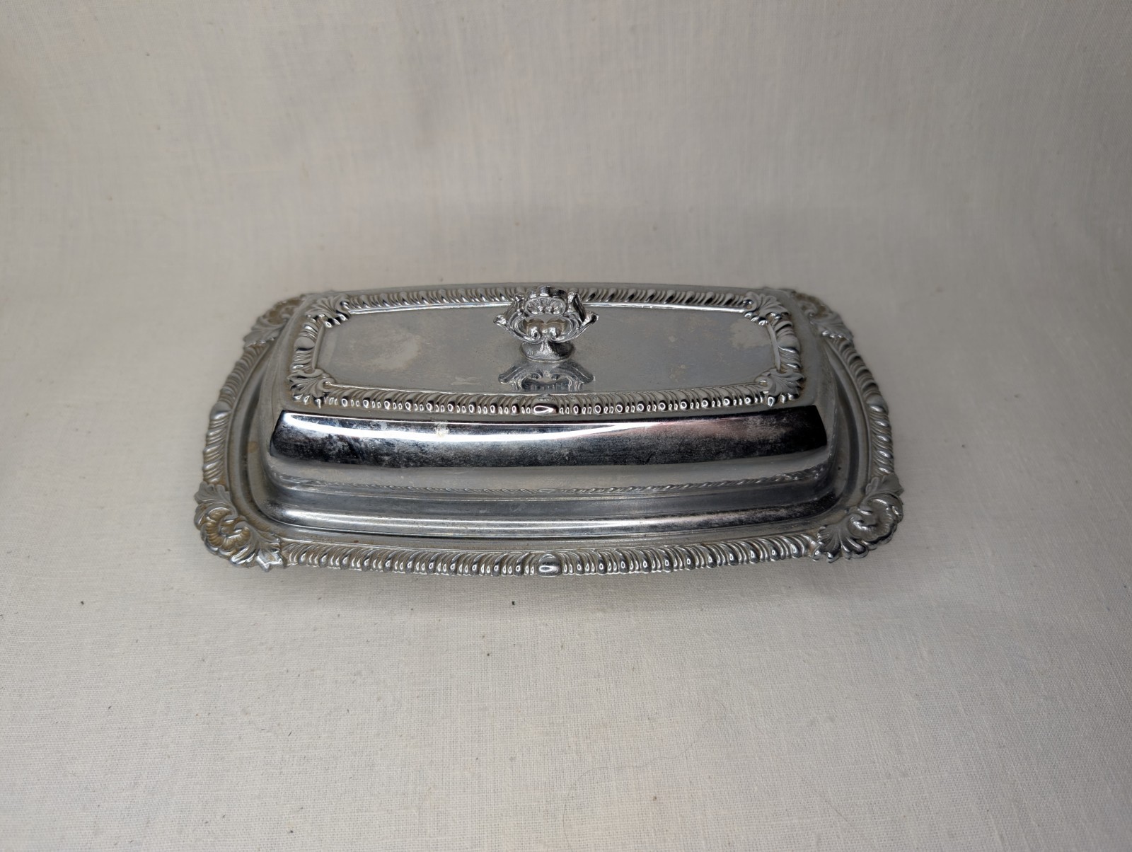 Vintage MS Modern Silver Co Silver Plate Metal Glass Insert Lid Butter Dish