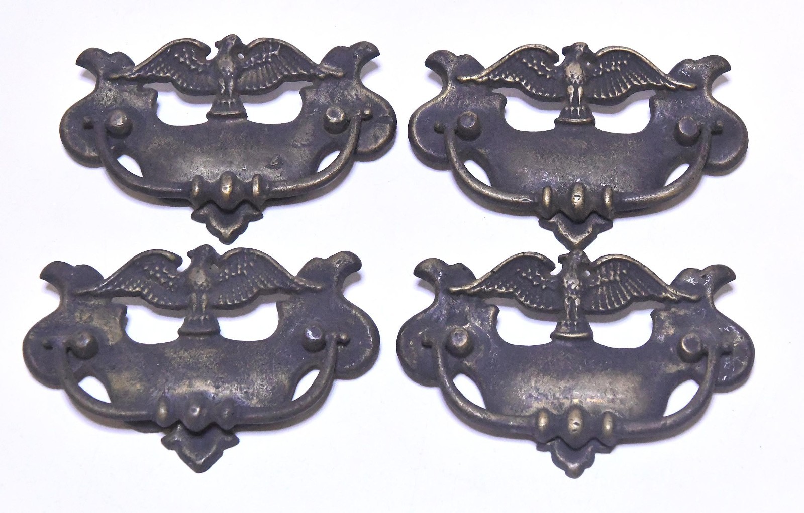 4 VINTAGE AMERICAN EAGLE MATCHING DRAWER PULLS MOSTLY BRASS SIGHT MAGNETIC PULL