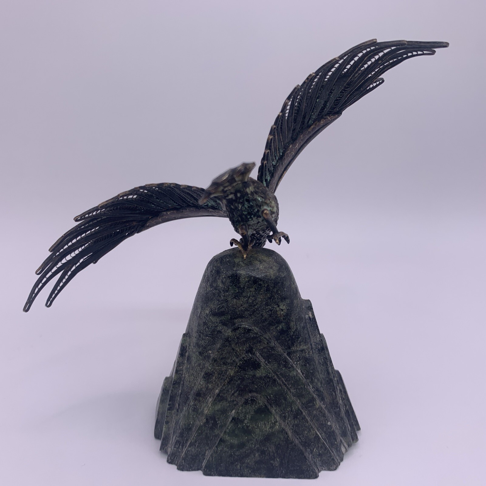 Silver Chinese Filigree Eagle Figurine Enamel Cloisonne Sculpture Vintage