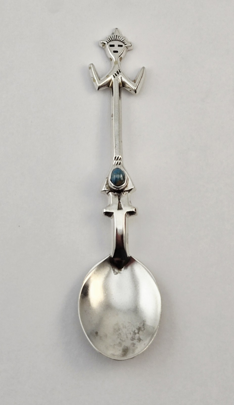 Vintage Native American Sterling Silver Turquoise Kachina Figural Spoon – 11.8g