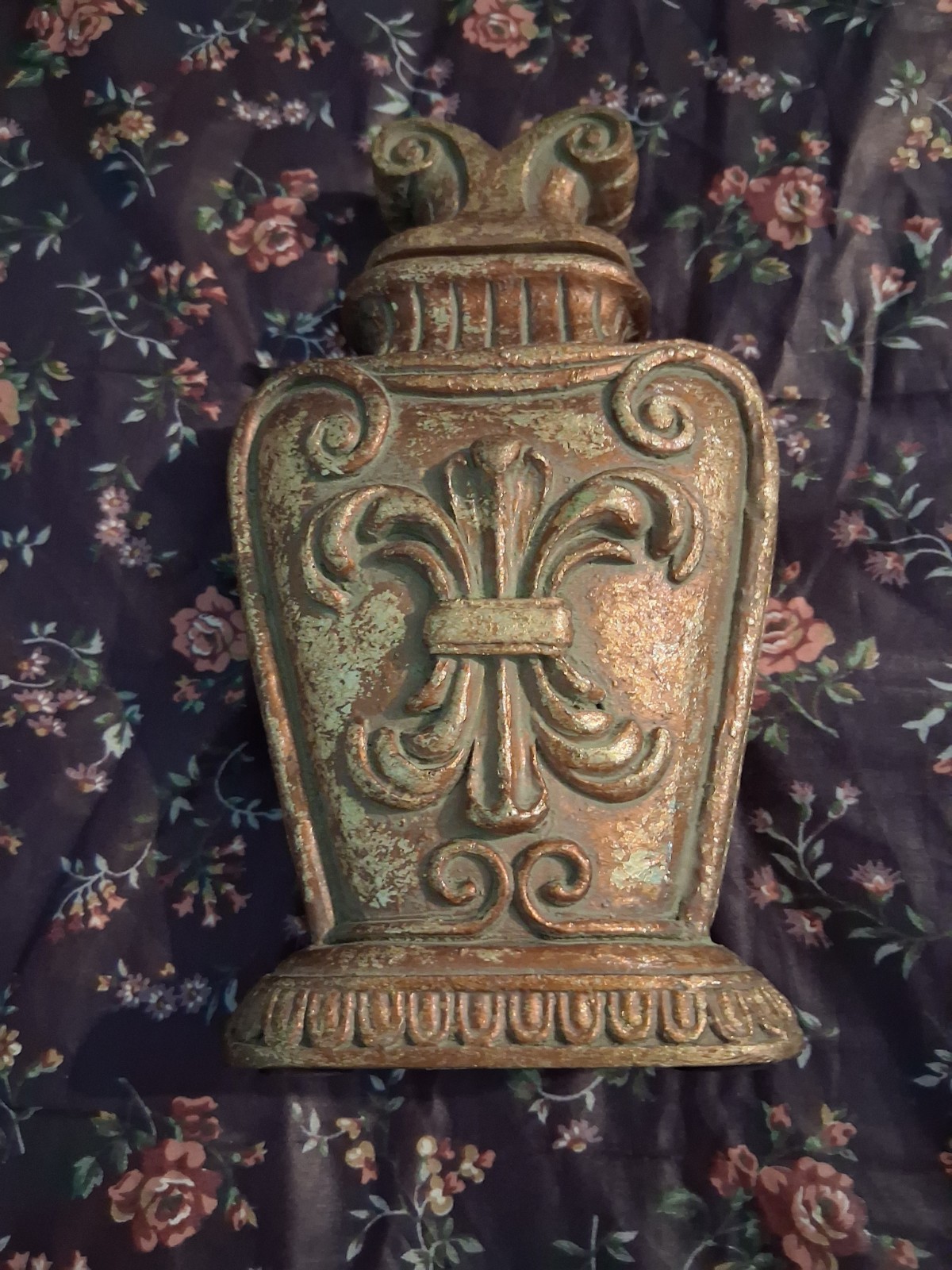 Bombay Fleur de Lis Metal Finial Bronze & Green Patina Made in China