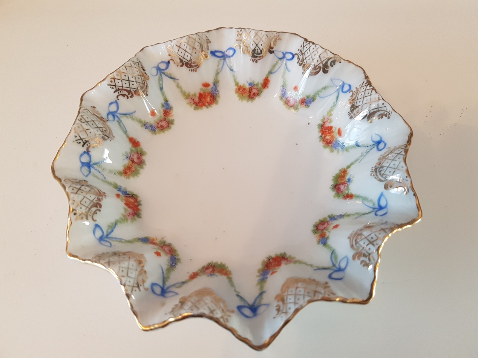 Antique Silesia German Porcelain Ruffled Edged Dish Bowl
