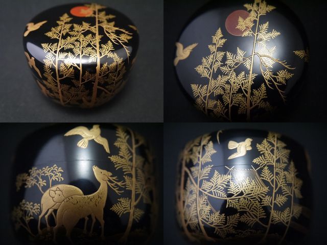 Japan Antique Lacquer Wooden Tea caddy makie Hira-Natsume SOTETSU NAKAMURA(1211)