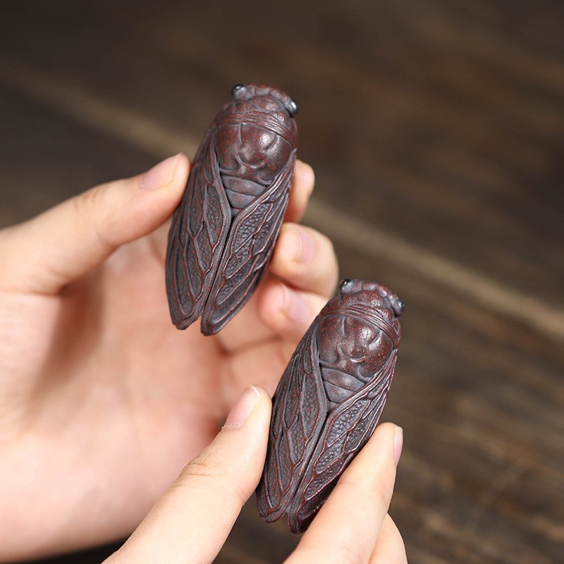 6cm Yixing Purple Clay Handcarved Cicada Statue Tea Pet Auspicious Desktop Craft