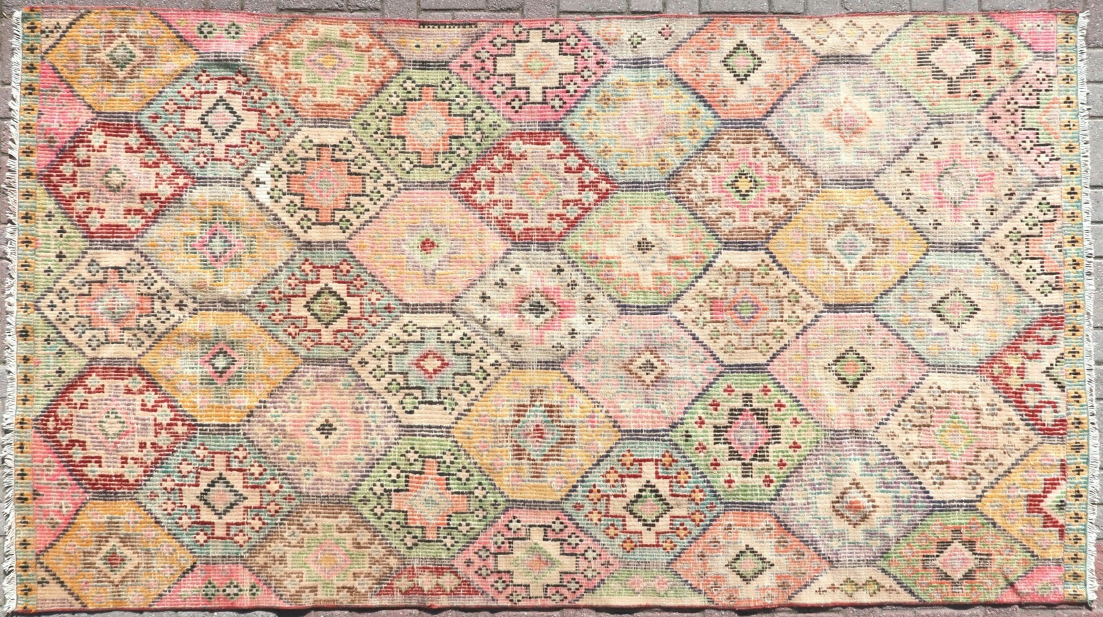 Vintage Turkish Kilim, Star Design Rugs, Large Kelim, Embroidery Carpet 66″X121″