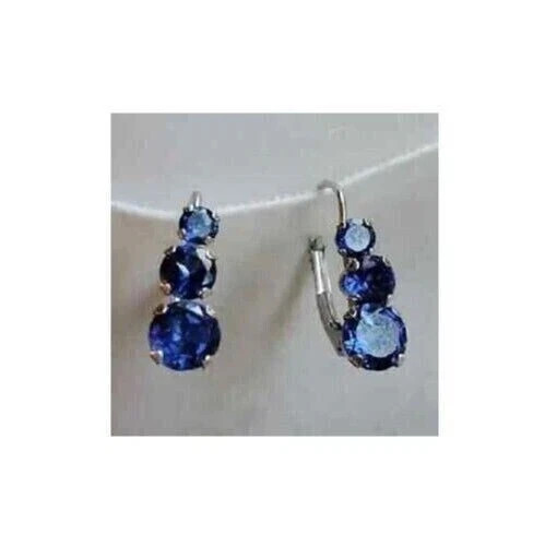 2Ct Round Lab Created Blue Sapphire Drop/Dangle Earrings 14K White Gold Plated