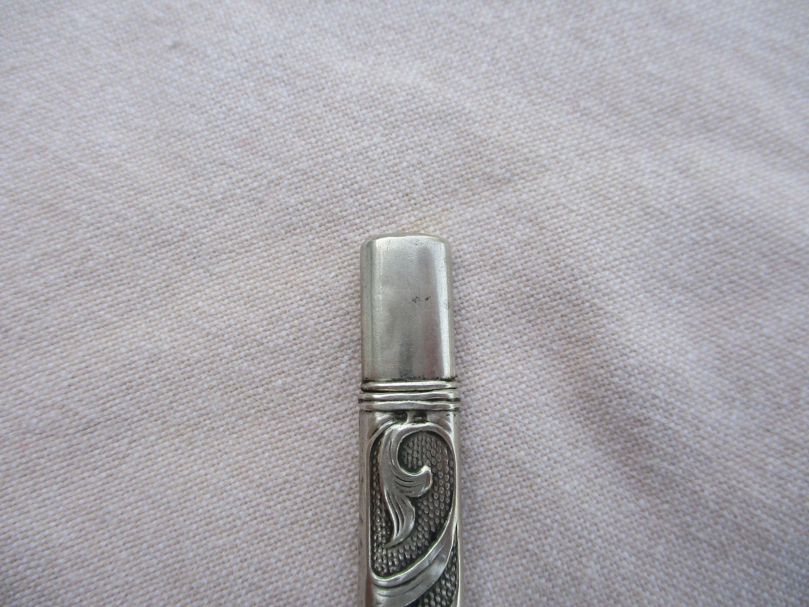 ANTIQUE FRENCH SOLID SILVER GUILLOCHE PENCIL HOLDER ART NOUVEAU MISTLETOE XIXthC