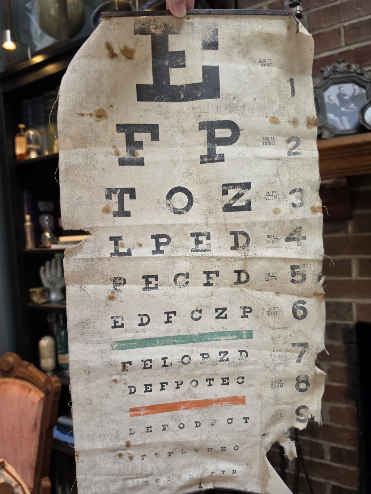 Rare Antique Snellen Hanging Eye Chart Optical Oprician Fabric 1800 1900s