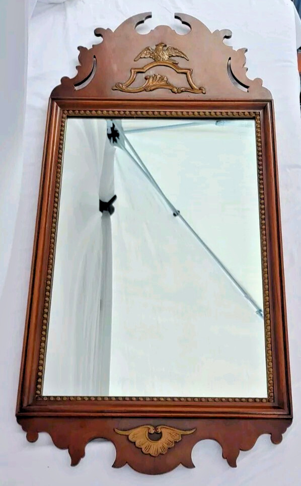 Antique Vintage Carved Frame Wall Mirror Kindel Mahogany Eagle Wood 46″ x 21″