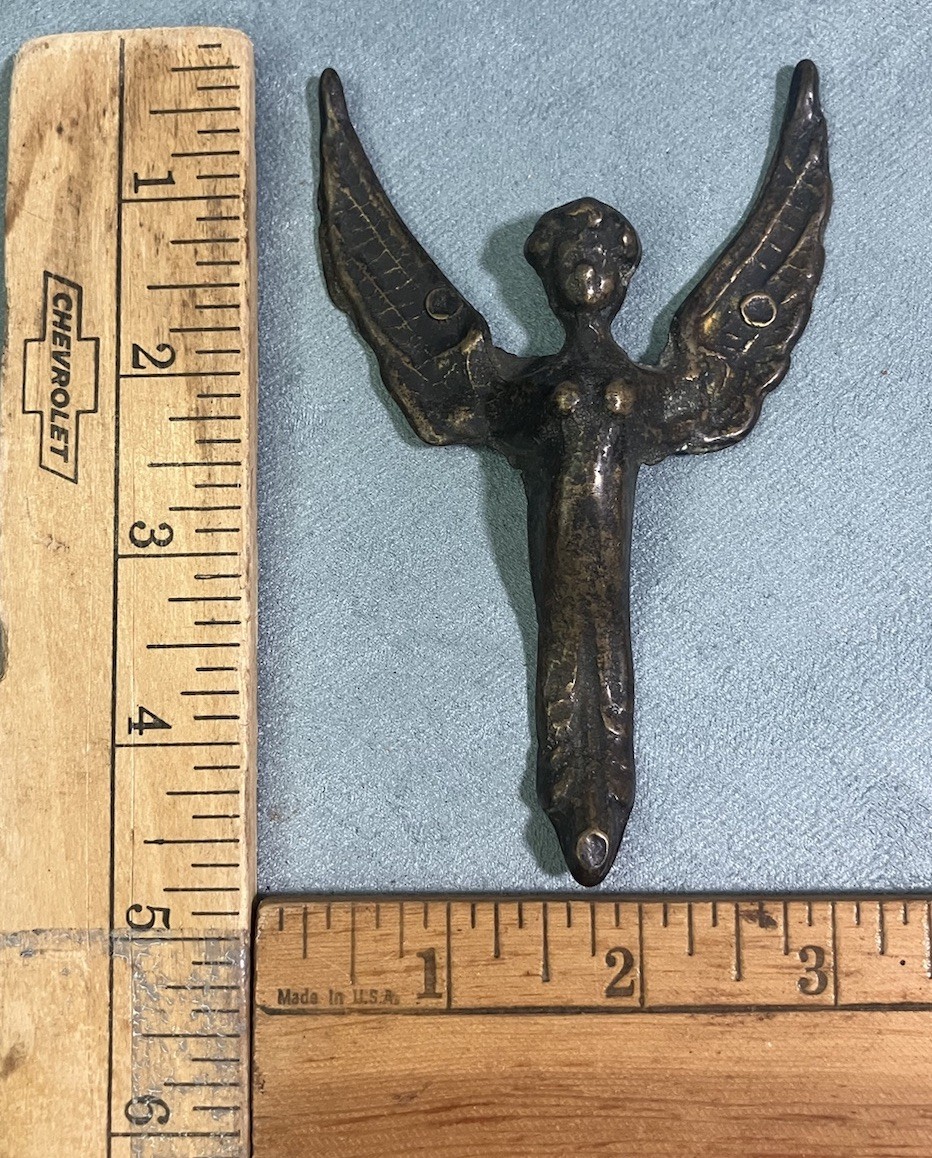 Antique French Empire Brass Ornament – Lady Wings Angel Figurine Salvage