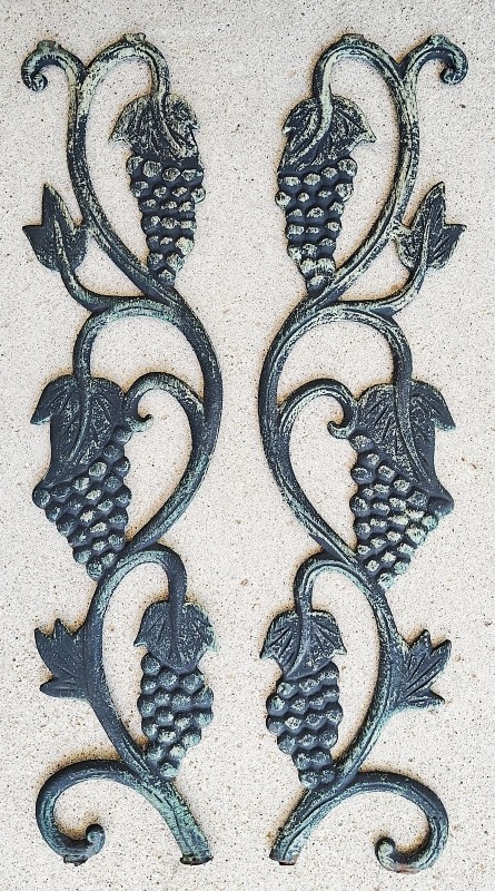 2 Antique Architectural Ornamental Cast Iron Panels Grapes 22” Garden Decor Art