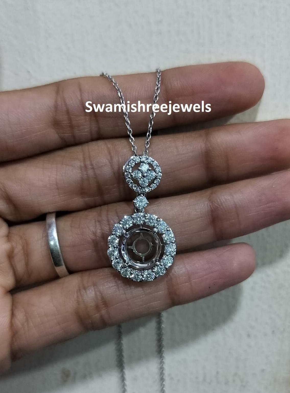 3Ct Round Cut Lab Created Diamond Semi Mount Pendant Chain 14K White Gold Plated