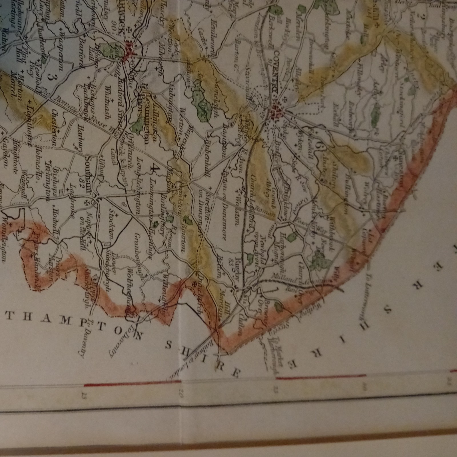 Original Antique Map of WARWICKSHIRE) c1850s – J Archer – County Hand Coloured