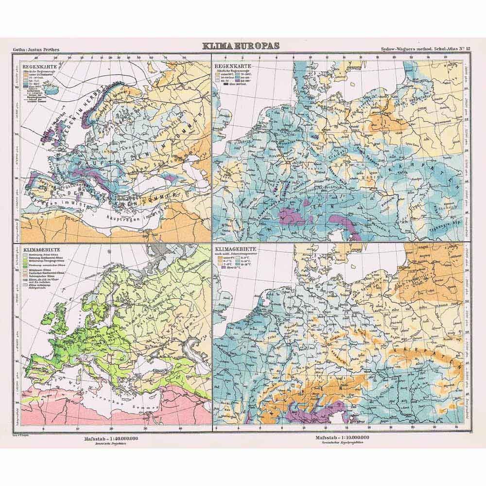 Klima Europas (Climate of Europe) Vintage Map 1926