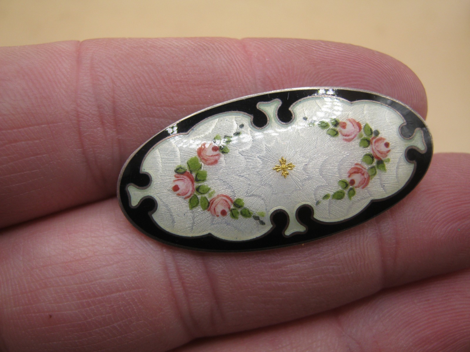 Antique Scandinavian Silver & Enamel Floral Brooch – Good Quality