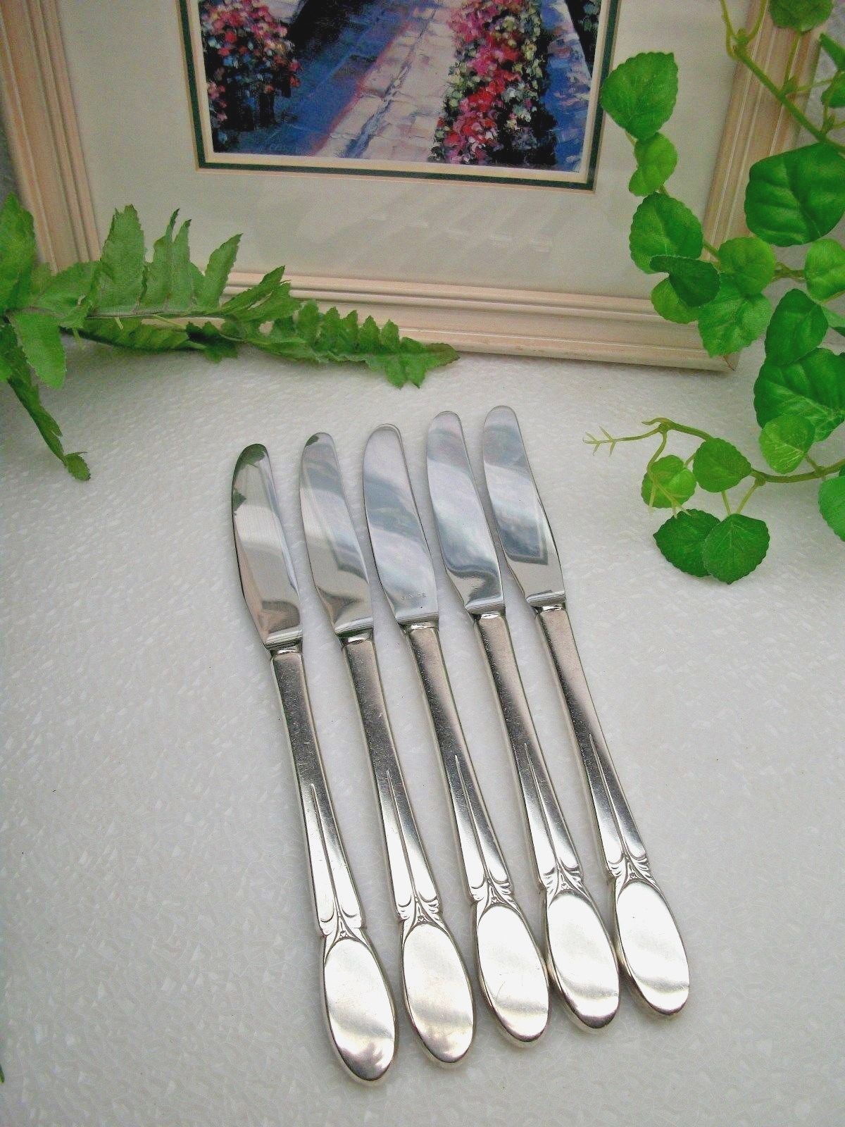 5 International 1847 Rogers SYLVIA Silverplate Luncheon Viande Grille Knives