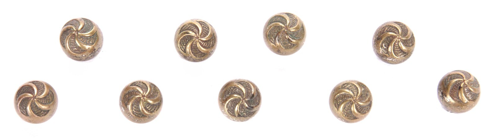 Set 9 Antique Qing Dynasty 19th Century Chinese Brass Robe Buttons 3/8 Inch Old