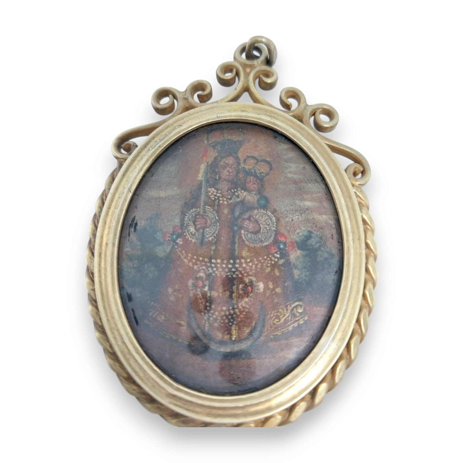 Antique very rare double devotional medallion Spanish Colonial 18 Th 19 Th