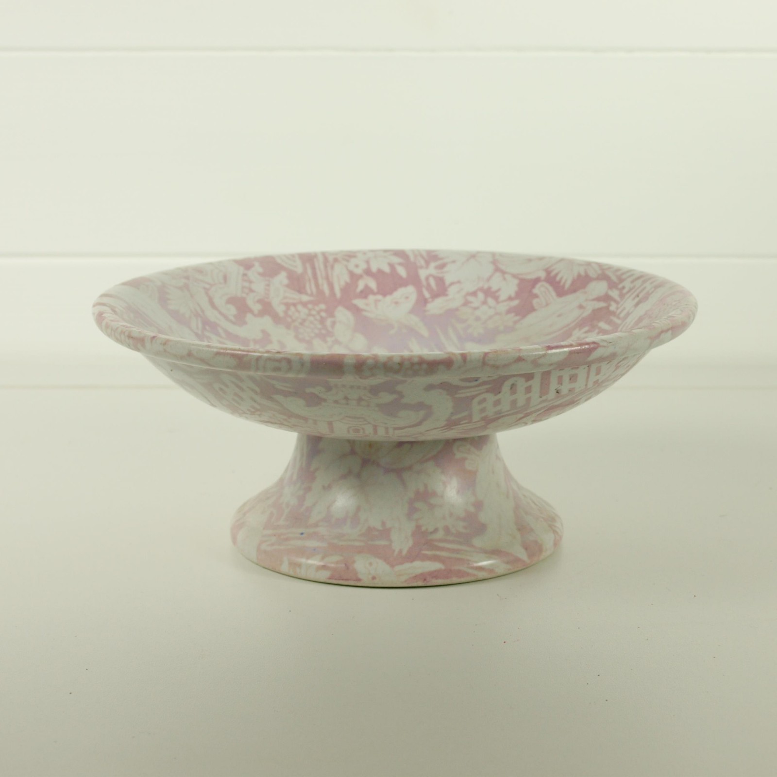 RARE Antique Chinese Style Pink Stoneware Handmade Footed Comport Bowl