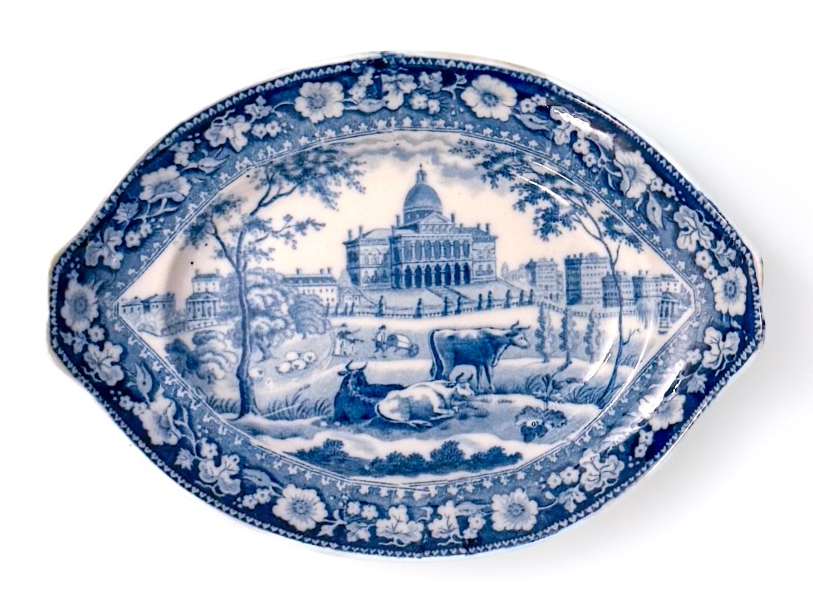 ROGERS BLUE & WHITE TRANSFER-PRINTED ‘BOSTON STATE HOUSE’ PATTERN STAND, 1815-42