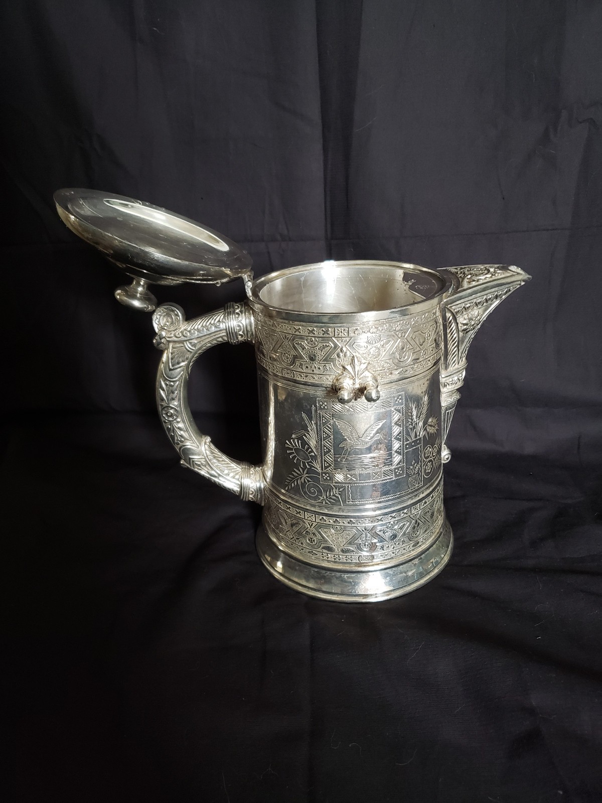 Simpson Hall Miller Quadruple Silverplate Tilting Pitcher + Stand